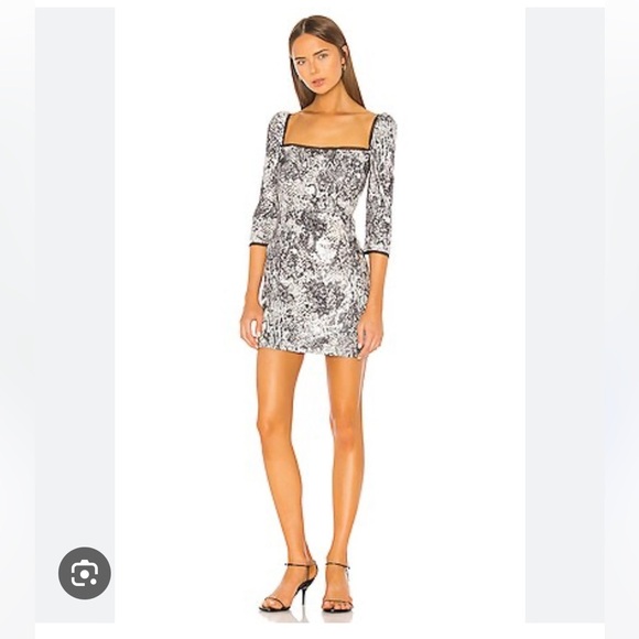 Rachel Zoe Black and White Snake Print Mini Dress with Cap 3/4 sleeves | 6 - Picture 1 of 5